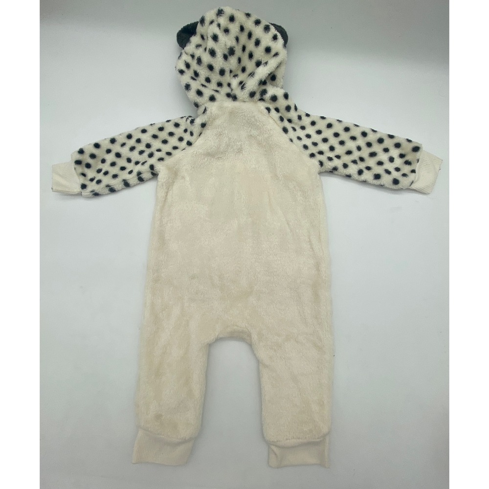 Disney Baby Minnie Mouse Faux Fur Hooded Jumpsuit Polka Dot 3-6M Cream Black - Picture 10 of 10